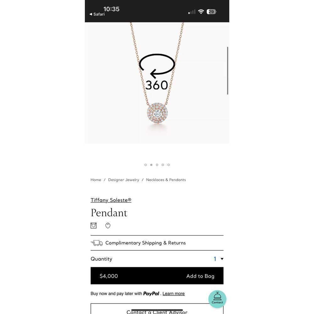 18k rose gold Tiffany soleste pendant .30ct 16in chain